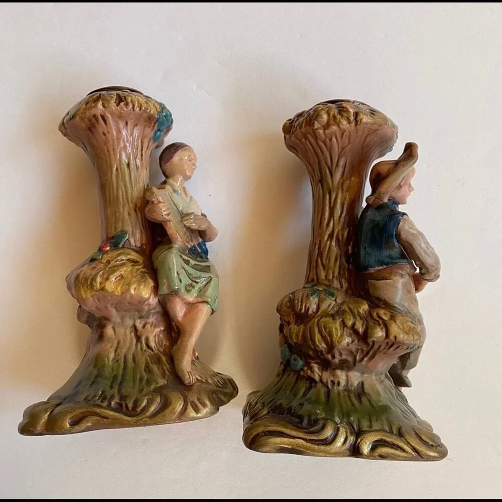 Arcadia Candle Holders Courting Couple Figural Set‎ - Hand-Painted 50s Giftware